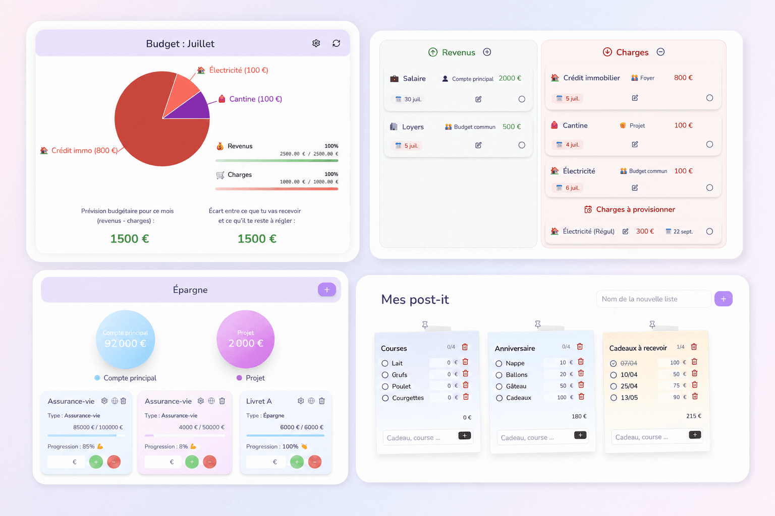 Interface de l’application d’organisation familiale Eafali